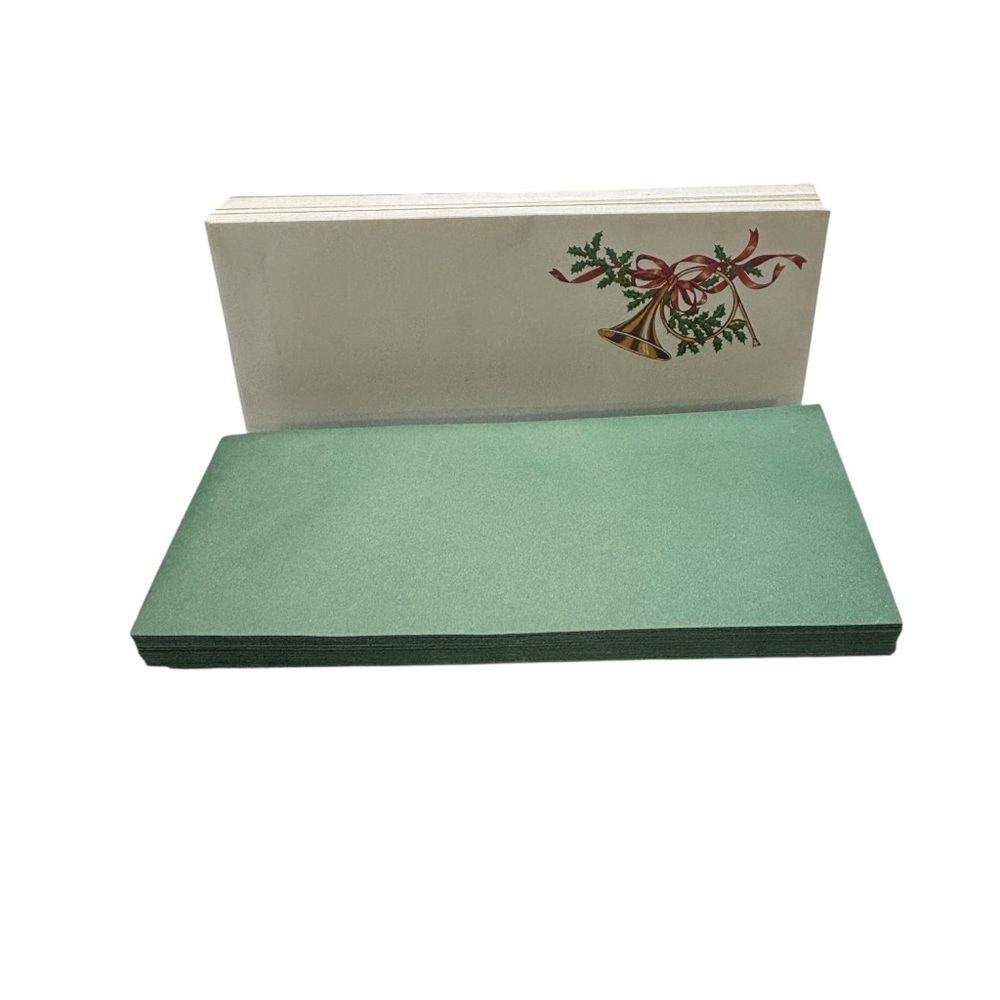 Holly French Horn paper images HOLIDAY green banker's envelopes 4.25x9.5 Money - Picture 2 of 8